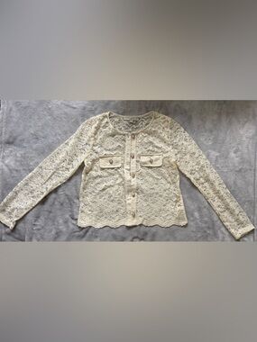 LOFT Lace Button-Front Top in Ivory